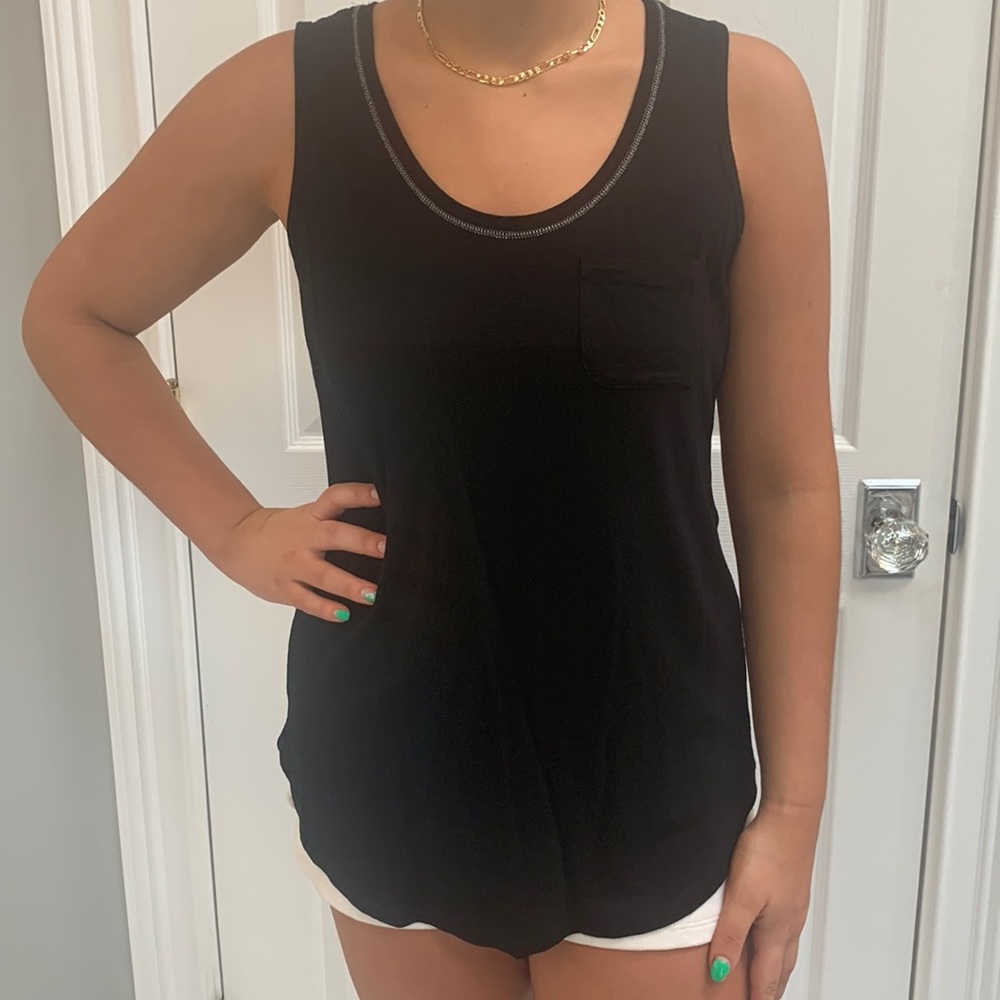 Black Tape Sleeveless Black Tank w/Silver Stitching: Size M